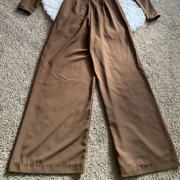 Happy X Nature Pants Jumpsuit Long Sleeves Brown Stretchy Womens Size 2 - Picture 7 of 12
